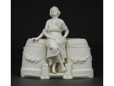 Antik női alakos biszkvit porcelán dísztárgy 13 cm