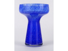 Gyönyörű kék színű Karcagi fátyolüveg váza 13 cm