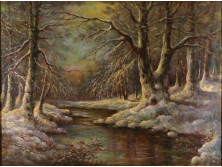 XX. századi festő : Havas erdő patakkal 74 x 95 cm