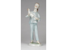 Babázó kislány Hollóházi porcelán figura 17 cm