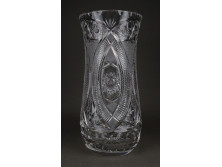Régi nagyméretű vastagfalú csiszoltüveg kristály váza 28 cm