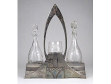 Antik jelzett csiszolt üvegbetétes ezüstözött art deco WMF asztali olaj kínáló 24 cm