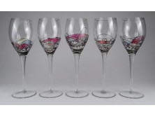 Joan Miro mintás talpas fújt üveg pezsgős pohár készlet 5 darab