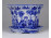 Régi kisméretű kék-fehér kézi festésű porcelán kaspó alátéttel