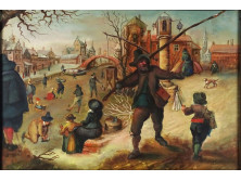 Szegvári Károly : Flamand Bruegel hatású életkép