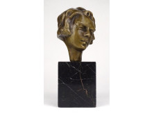 XX. századi művész : Női fej bronz kisplasztika 17.5 cm