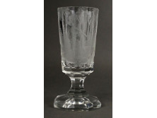 Antik csiszolt vadászjelenetes Biedermeier talpas üveg pohár XIX. század