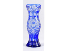 Régi kék csiszolt kristály váza 29 cm