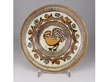 Antik XIX. századi madaras cseréptál 20.5 cm