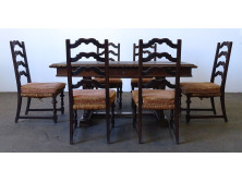 Antik étkezőasztal étkezőgarnitúra 6 darab székkel