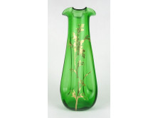 Antik aranyozott zöld szecessziós fújt üveg váza 26 cm