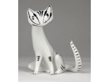 Régi jelzett art deco Hollóházi porcelán cica
