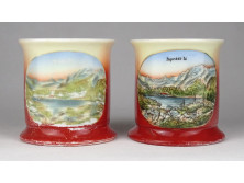 Antik poprádi-tó feliratos különleges porcelán képes aljú csésze bögre pár felvidék