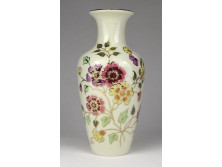 Vajszínű pillangós Zsolnay porcelán virágos váza 16 cm