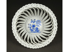 Kék virágos Herendi porcelán fonott kosár