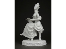 Máz nélküli Hollóházi porcelán rokokó figura 23.5 cm