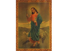 Jézus és nyája keretezett színes olajnyomat szentkép PIATNIK
