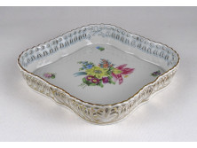Bouquet de Saxe mintás áttört Herendi porcelán kínáló tál 18 x 18 cm