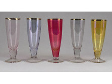 Retro színezett aranyozott talpas üveg pohár készlet 5 darab