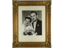 Régi fekete fehér házassági fotográfia Blondel keretben 55 x 45 cm