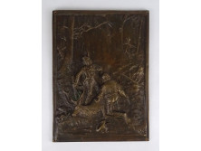 Régi vadászjelenet bronz plakett bronz relief 26 x 20 cm