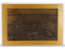 Domonkos Béla : Hatalmas hortobágy bronz relief 34 x 50 cm