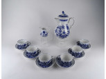Régi hat személyes kék fehér Lorenz Hutschenreuther porcelán teás készlet Meisseni hatású
