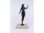Régi szecessziós női akt, bronz szobor bronz talapzaton 25.6 cm