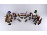 Antik német Elastolin Western figura csomag cowboyok és indiánok 23 darab + tereptárgyak