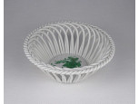 Zöld Apponyi mintás, áttört Herendi porcelán fonott kosár 13 cm