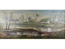 Komiszár János: "Tanya Tiszafüred környékén" 90 x 40 cm