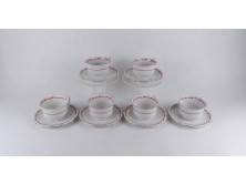 Régi, rózsaszín virágmintás, 6 személyes Zsolnay porcelán teáskészlet 12 darab