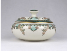 Nagyméretű vajszínű Zsolnay virágmintás porcelán bonbonier