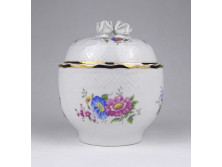 Nagyméretű Hajnalka mintás, aranyozott Hollóházi porcelán bonbonier 13 x 11.4 cm