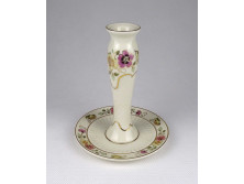 Pillangó mintás vajszínű Zsolnay porcelán gyertyatartó 14 cm
