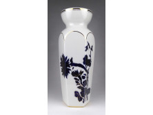 Nagyméretű keleti stílusú kék - arany virágmintás Hollóházi porcelán váza 35.5 cm