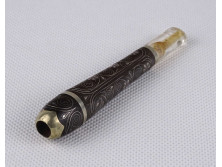 Antik szecessziós fém berakásos fa cigaretta szipka RITKASÁG! 10.5 cm