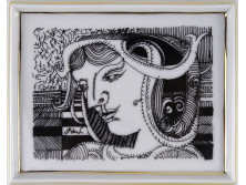 Hollóházi falikép Szász Endre STUDIÓ porcelán női portré eredeti dobozában 15 x 12 cm