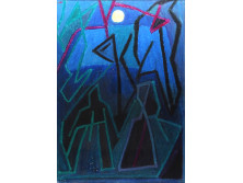 Bortnyik jelzéssel : Kék kompozíció - pasztel kép 70 x 50 cm