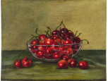 Magyar festő xx. sz. első fele : Cseresznyéstál - gyümölcs csendélet 27 x 20.5 cm