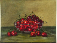 Magyar festő xx. sz. első fele : Cseresznyéstál - gyümölcs csendélet 27 x 20.5 cm