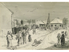 Sajó Péter : Szánkózás 39 x 27 cm