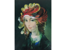 Hollóházi falikép Szász Endre STUDIÓ LIMITÁLT női portré eredeti dobozában 31 x 24.5 cm