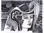 Hollóházi falikép Szász Endre STUDIÓ kalapos női portré eredeti dobozában 15 x 12 cm
