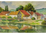 Pálla Jenő (1883-1958) : Folyópart híddal