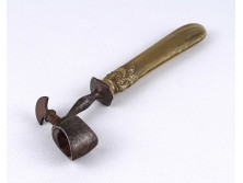 Antik, szaru markolatú, acél fejű töltény peremező eszköz 18.3 cm