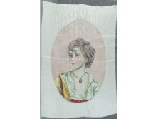 Régi jelzett selyem kép női portré