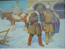 Hódi Géza téli orosz lovas életkép