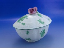 Antik zöld virágmintás Herendi porcelán bonbonier