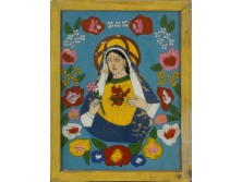 Antik erdélyi üveg ikon : Szeplőtelen Mária